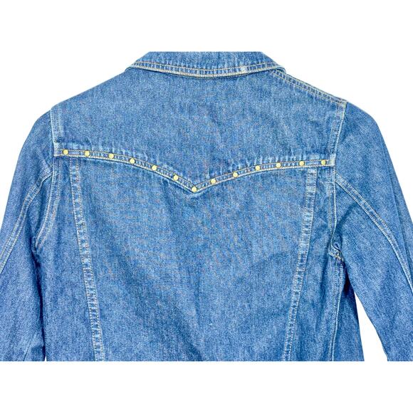 Abercrombie & Fitch Blue Denim Brown Studded Jean Jacket Coat Womens Size XL - Picture 5 of 9